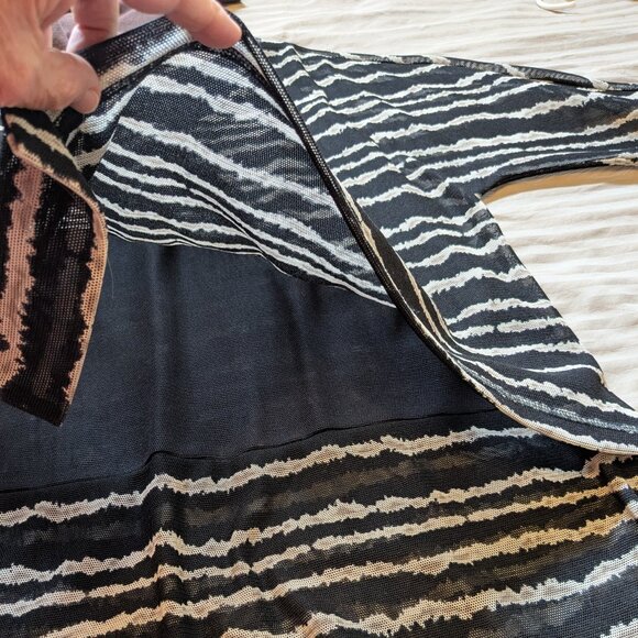 Ali Miles Black Gray 2-Layer Mesh Wearable Art Blouse Shirt Pullover Top - Picture 6 of 14